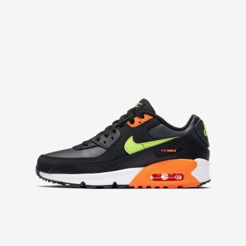 Nike Air Max 90 - Nagyobb Gyerek Air Max Trainers - Fekete/Narancssárga/Sötét Szürke/Zöld